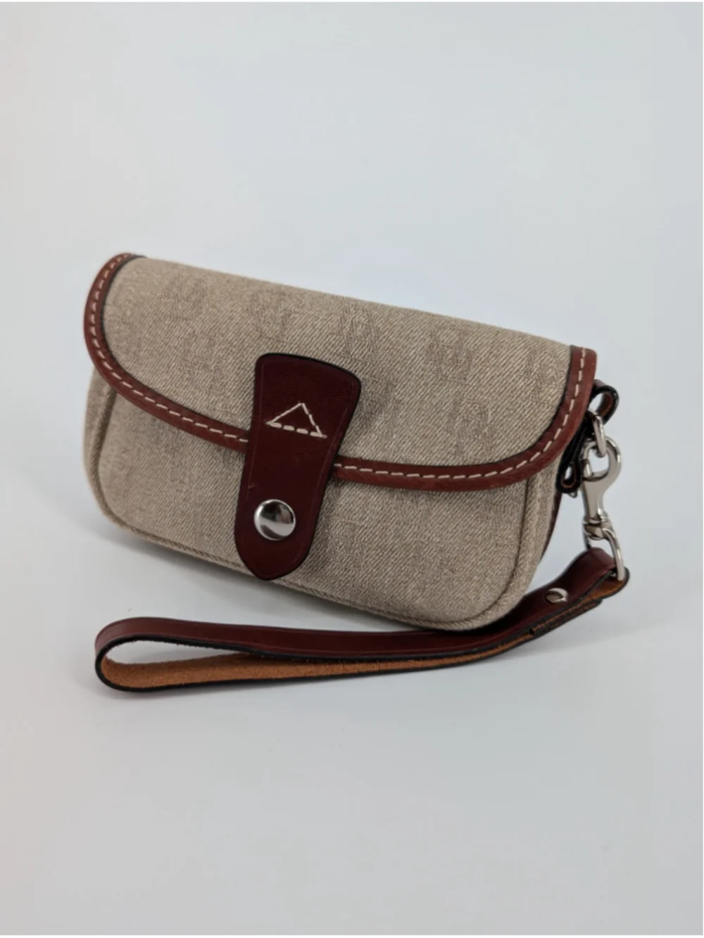 Dooney & Bourke Oncour Tweed Flap Wristlet Tan Brown Leather Trim